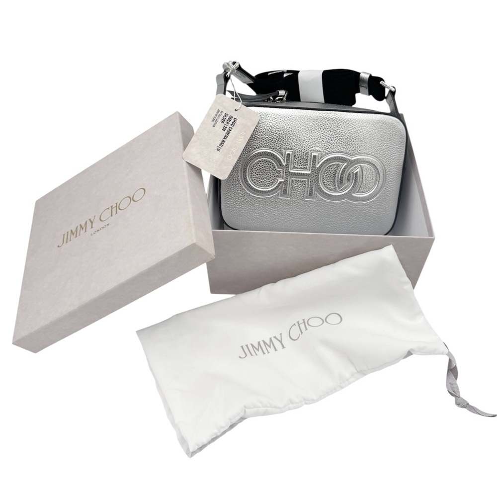 Jimmy Choo New With Tags And Box Silver Metallic Leather Camera Crossbody Bag